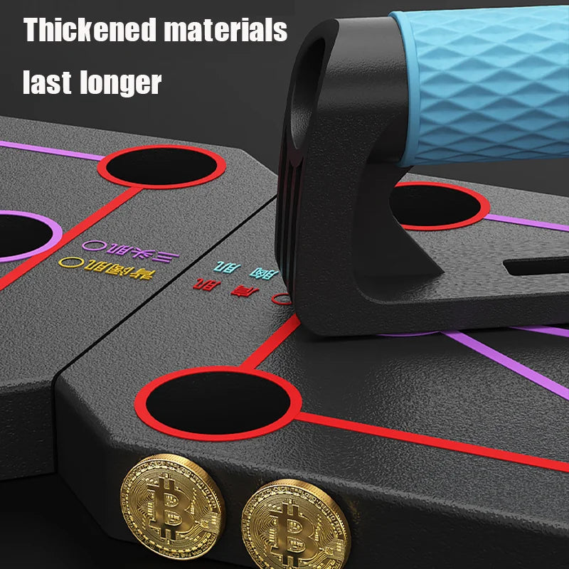 Foldable push-up board with color-coded positions and padded non-slip handles - product image