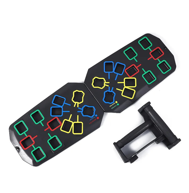 Folding multifunctional push up board with color-coded muscle focus zones - product image
