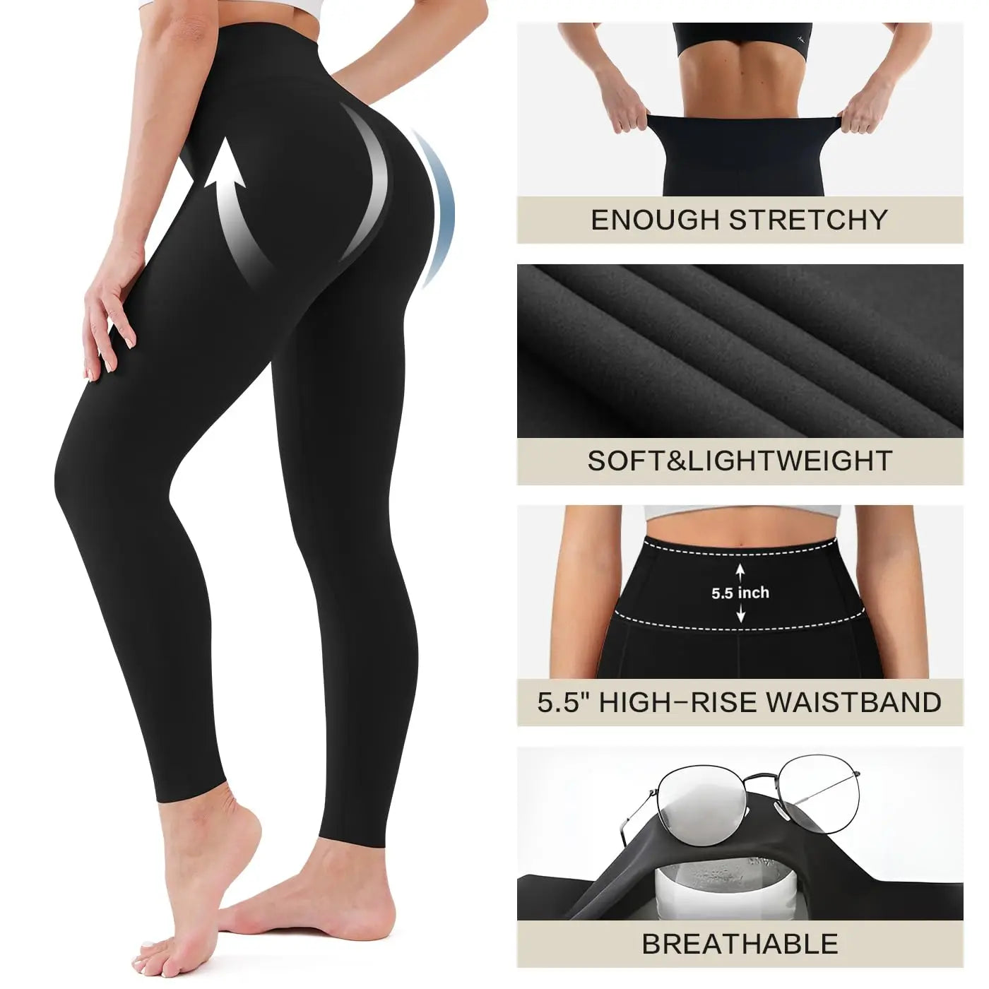 High waist fitness leggings with elastic waistband for running and yoga - product image