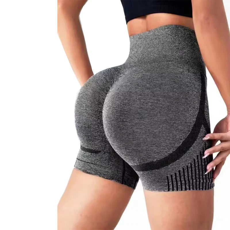 High waist nylon knitted yoga shorts with stretch fabric and seamless design - product image