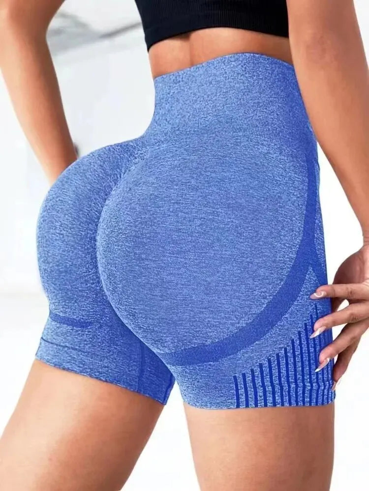 High waist nylon knitted yoga shorts with stretch fabric and seamless design - product image