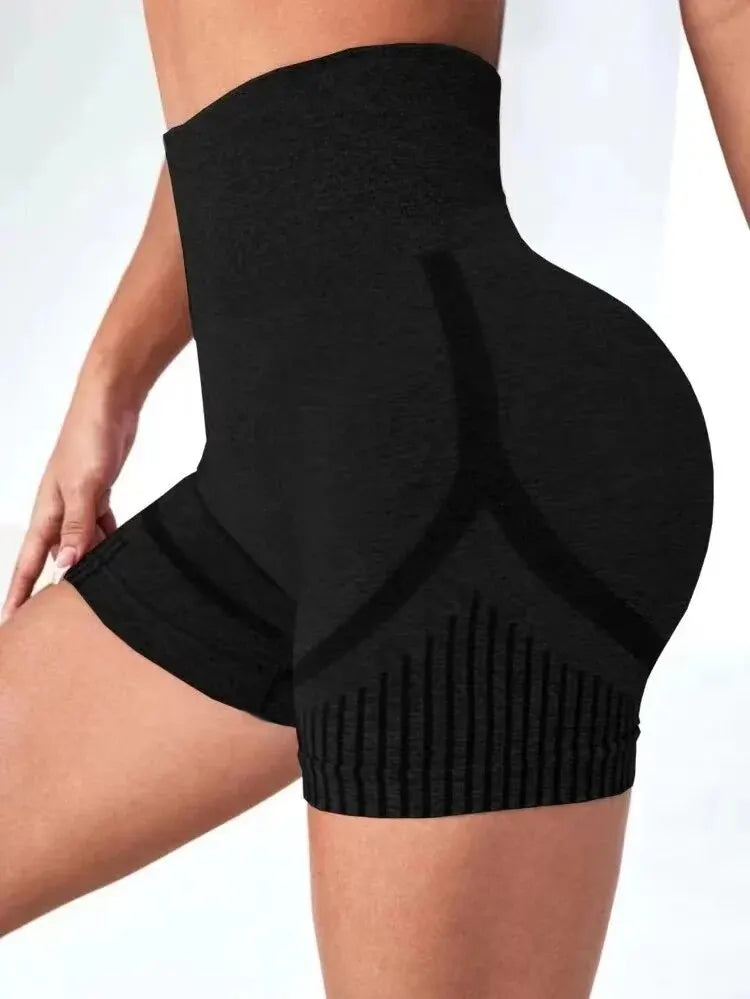 High waist nylon knitted yoga shorts with stretch fabric and seamless design - product image