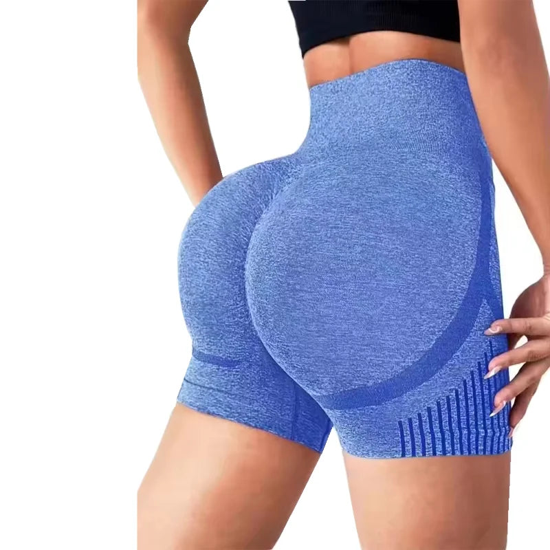 High waist nylon knitted yoga shorts with stretch fabric and seamless design - product image