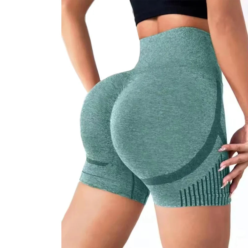 High waist nylon knitted yoga shorts with stretch fabric and seamless design - product image
