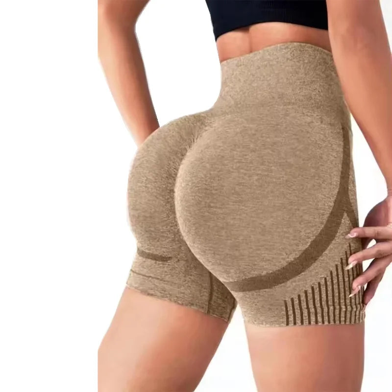 High waist nylon knitted yoga shorts with stretch fabric and seamless design - product image