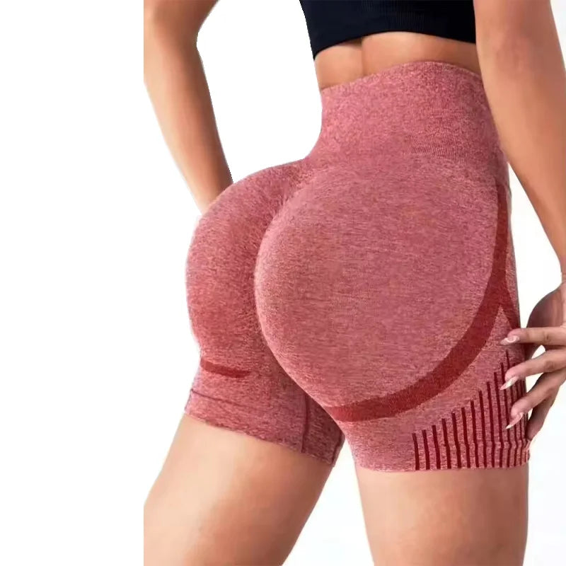 High waist nylon knitted yoga shorts with stretch fabric and seamless design - product image
