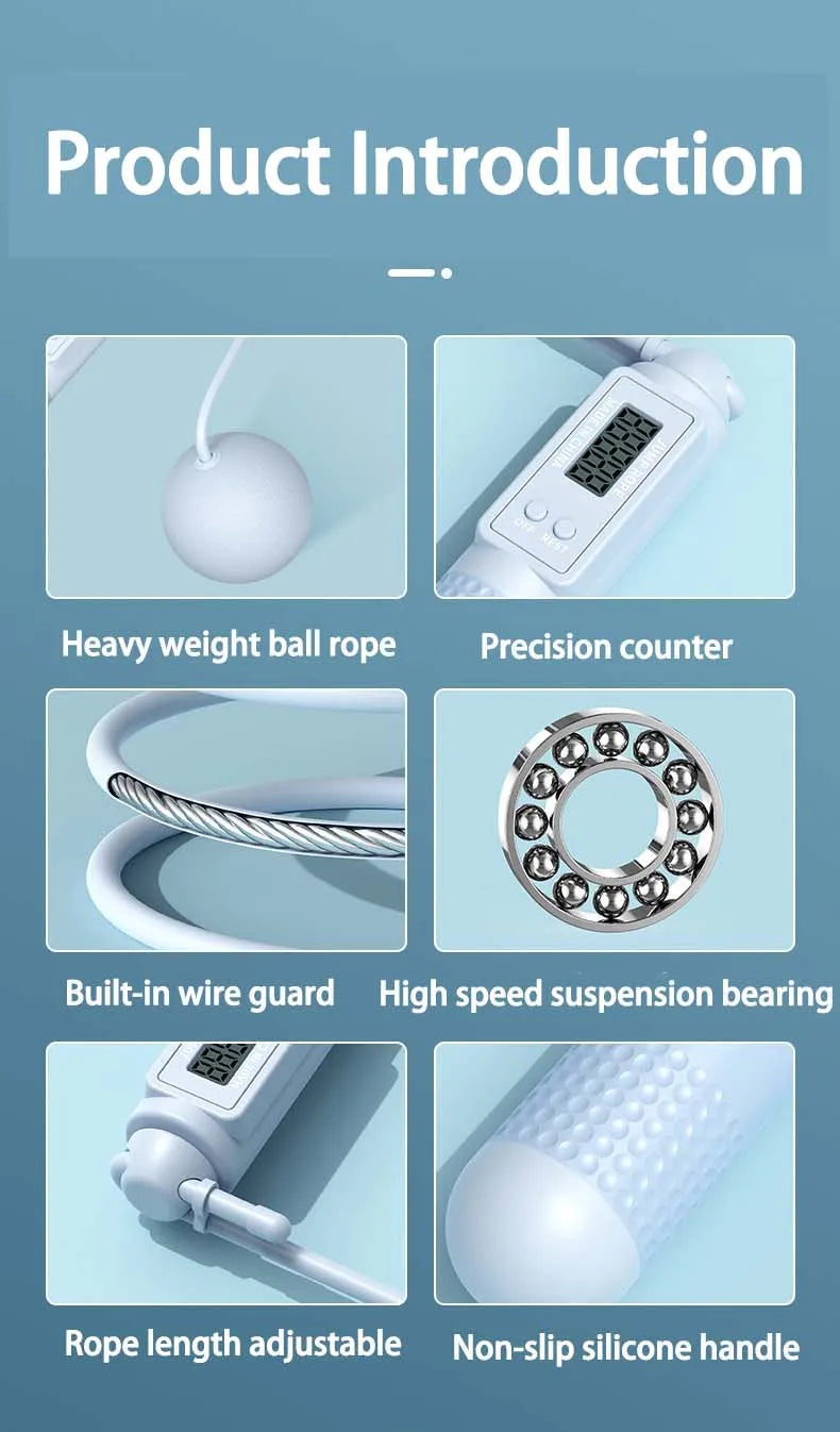 Intelligent cordless skipping rope with adjustable length and lcd counter - product image