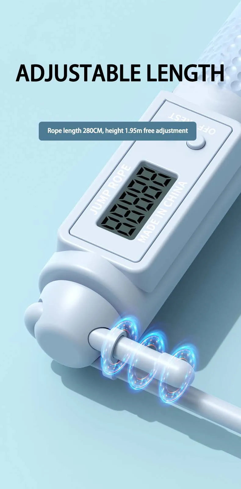 Intelligent cordless skipping rope with adjustable length and lcd counter - product image