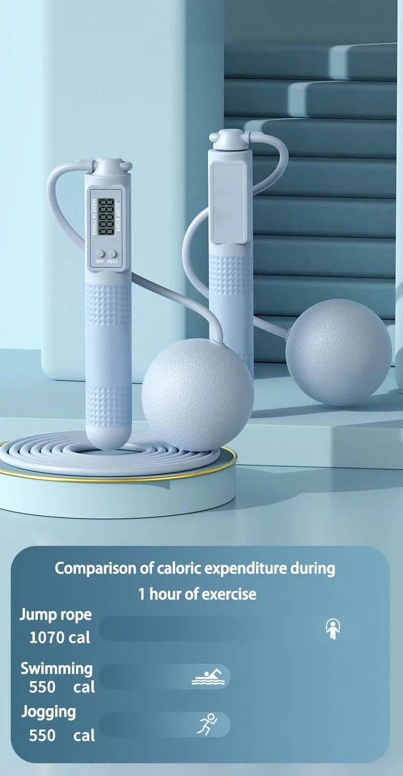 Intelligent cordless skipping rope with adjustable length and lcd counter - product image