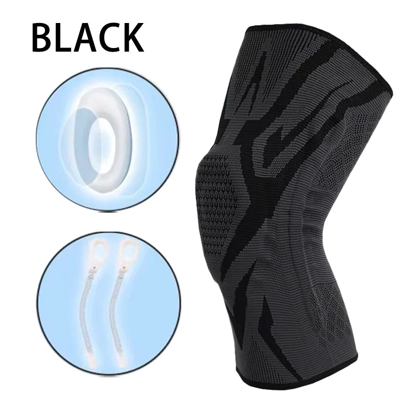 Knee brace with silicone pads and spring support for breathable joint protection - product image