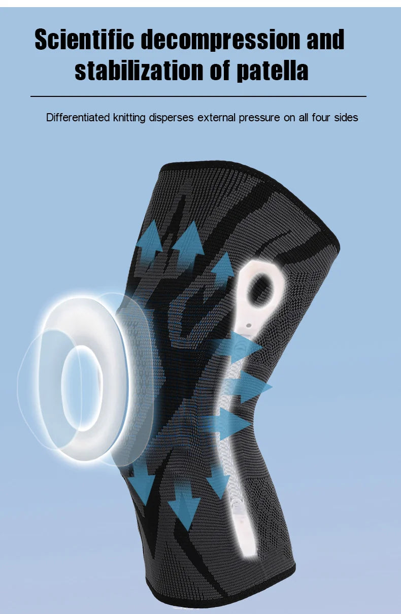Knee brace with silicone pads and spring support for breathable joint protection - product image