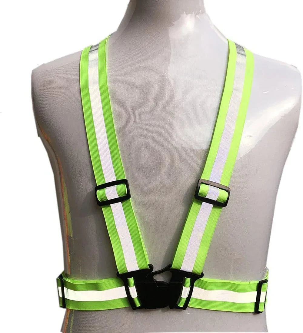 Lightweight adjustable reflective safety vest with elastic bands and hi-vis strips - product image