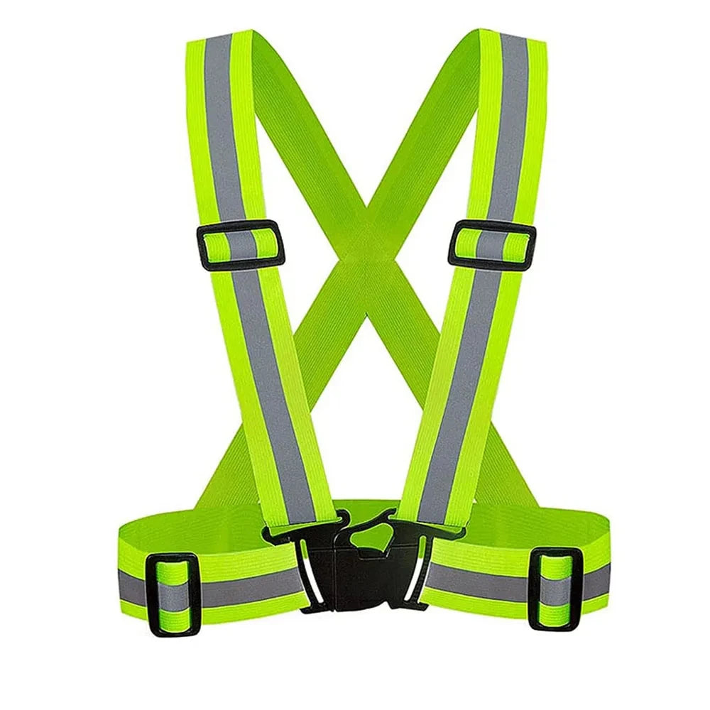 Lightweight adjustable reflective safety vest with elastic bands and hi-vis strips - product image