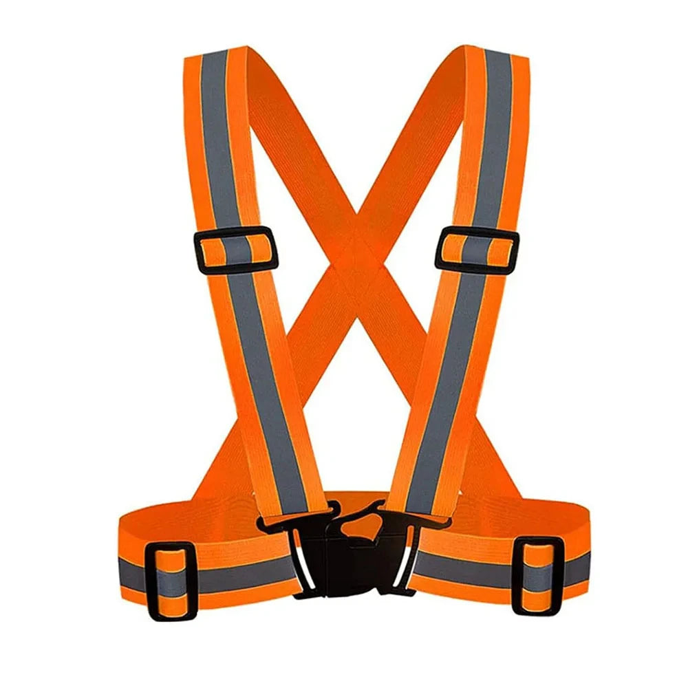 Lightweight adjustable reflective safety vest with elastic bands and hi-vis strips - product image
