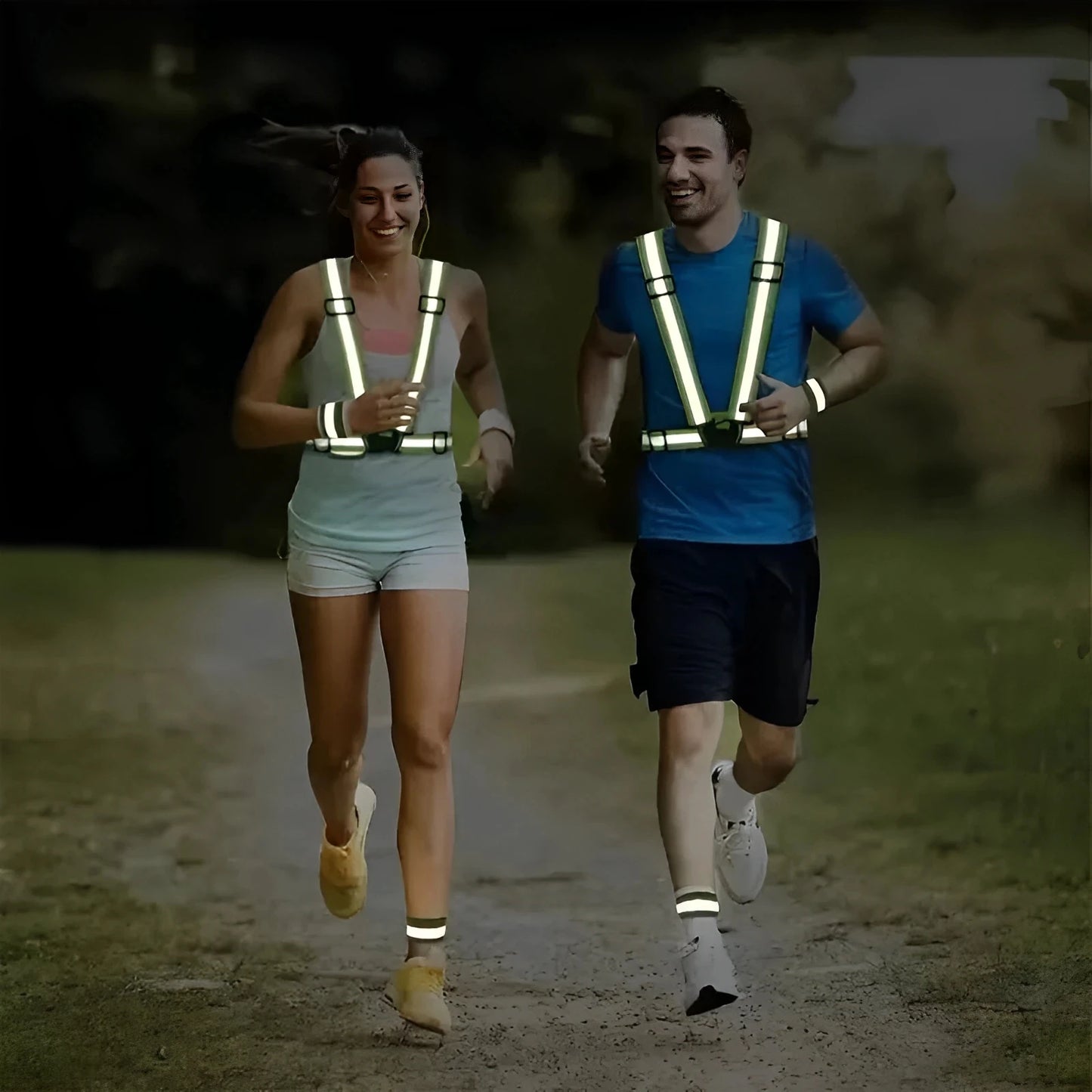 Lightweight adjustable reflective safety vest with elastic bands and hi-vis strips - product image