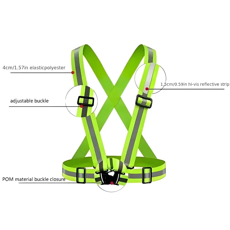 Lightweight adjustable reflective safety vest with elastic bands and hi-vis strips - product image