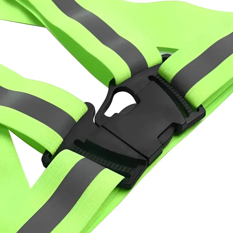 Lightweight adjustable reflective safety vest with elastic bands and hi-vis strips - product image