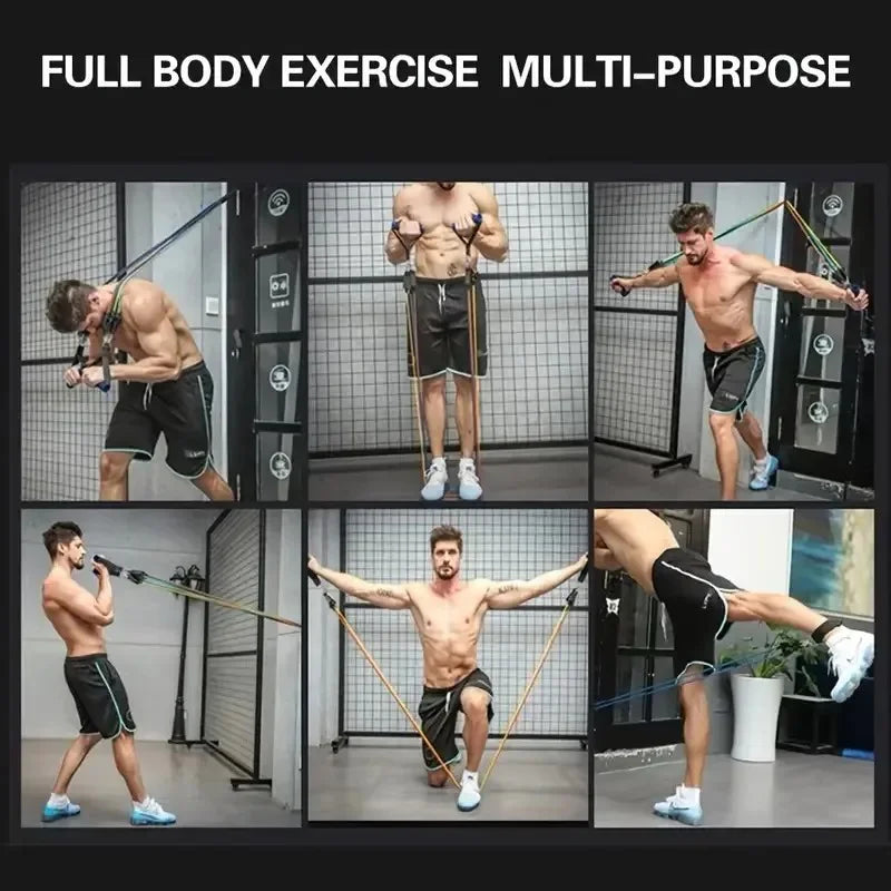 Lightweight resistance bands set with handles and accessories for full body training - product image