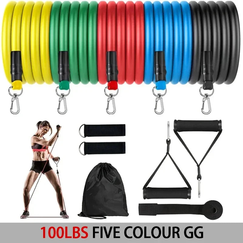 Lightweight resistance bands set with handles and accessories for full body training - product image
