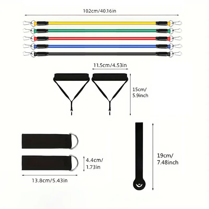 Lightweight resistance bands set with handles and accessories for full body training - product image
