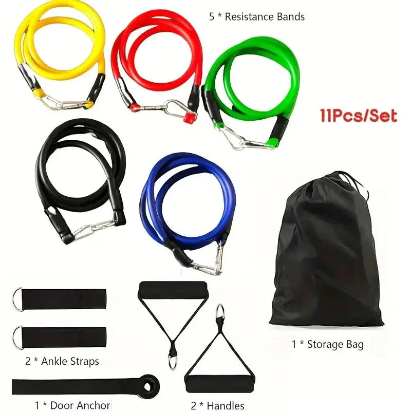 Lightweight resistance bands set with handles and accessories for full body training - product image