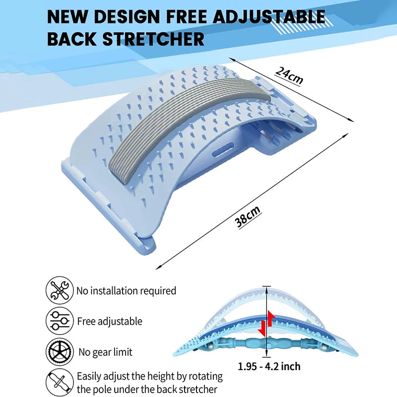 Magnetic adjustable back massage stretcher with lumbar support and acupressure points - product image