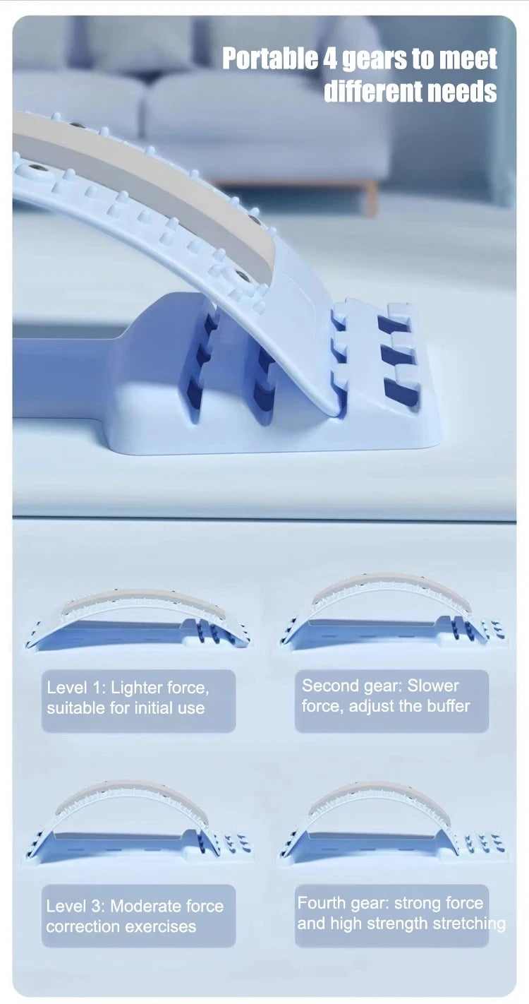 Magnetic adjustable back massage stretcher with lumbar support and acupressure points - product image