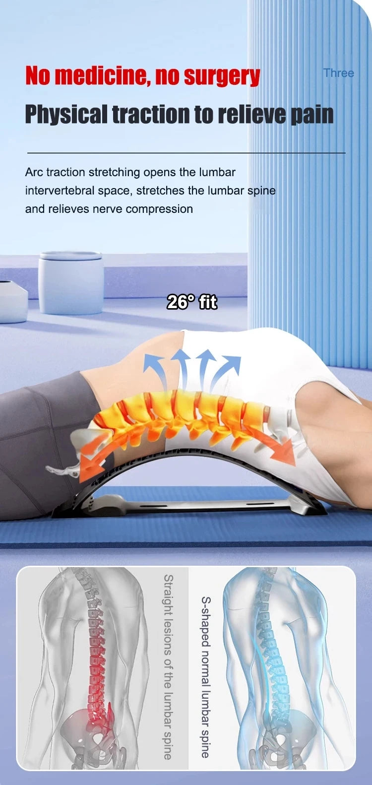 Magnetic adjustable back massage stretcher with lumbar support and acupressure points - product image