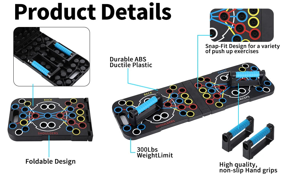 Multi-position push up board with non-slip handles for strength training - product image