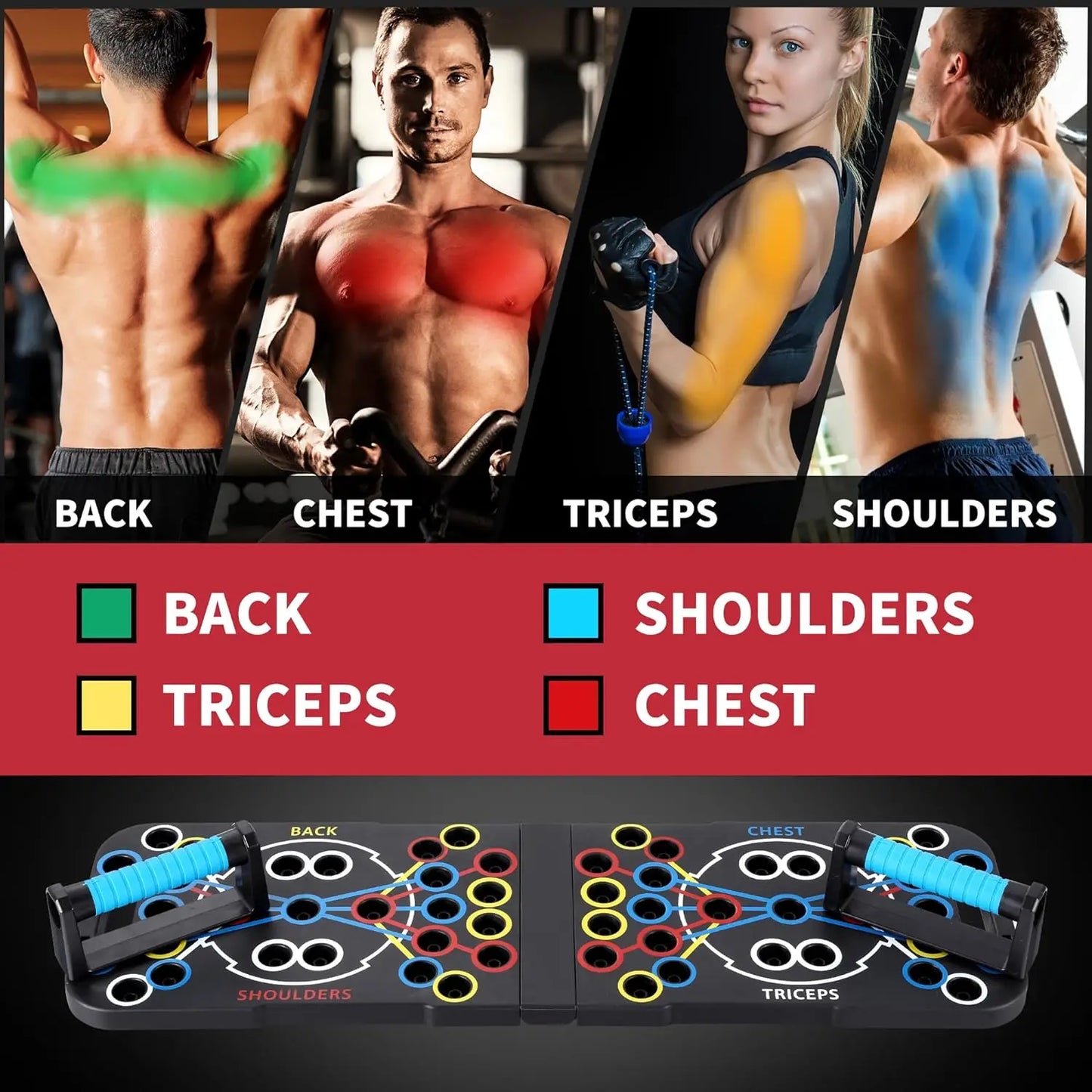 Multi-position push up board with non-slip handles for strength training - product image
