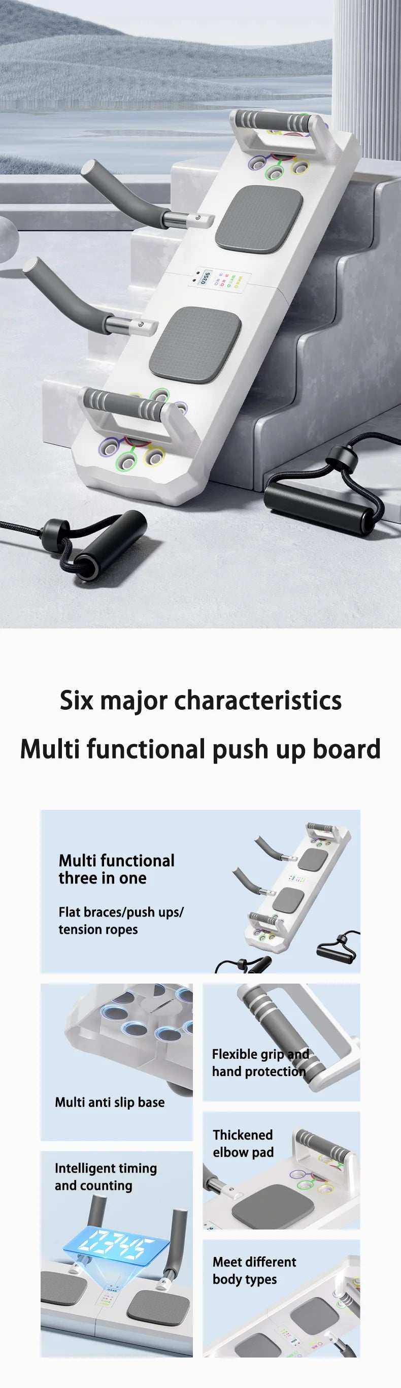Multifunctional folding push-up and sit-up trainer with adjustable handles - product image