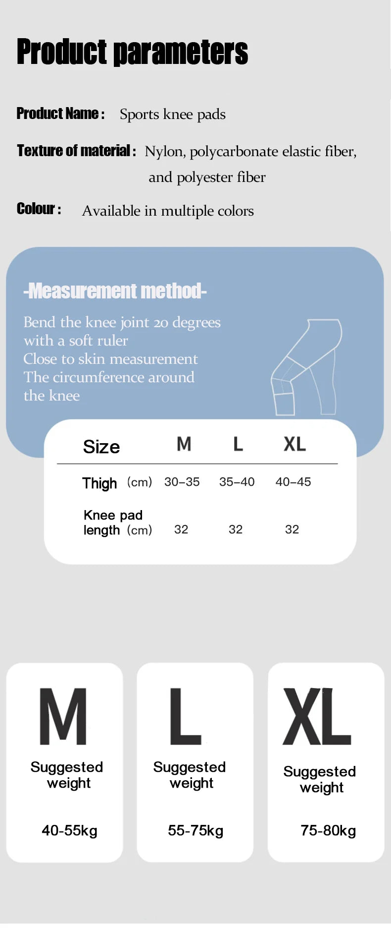 Nylon knee brace support with high elasticity for sports and joint protection - product image