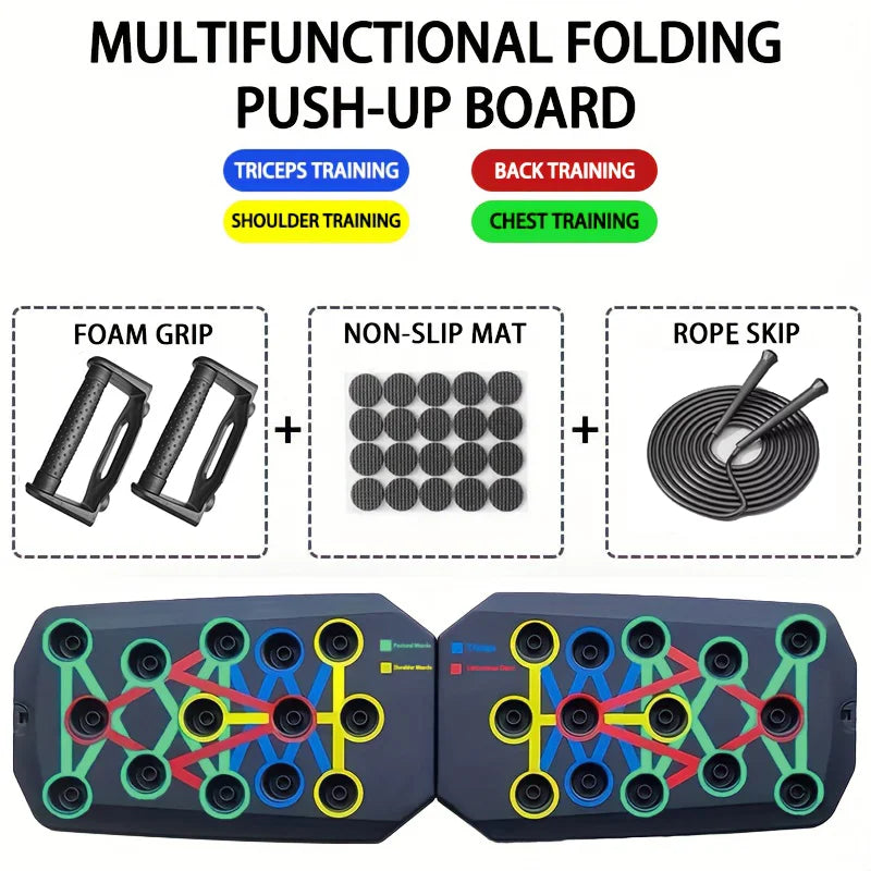 Portable adjustable push up training board with color-coded muscle targets - product image