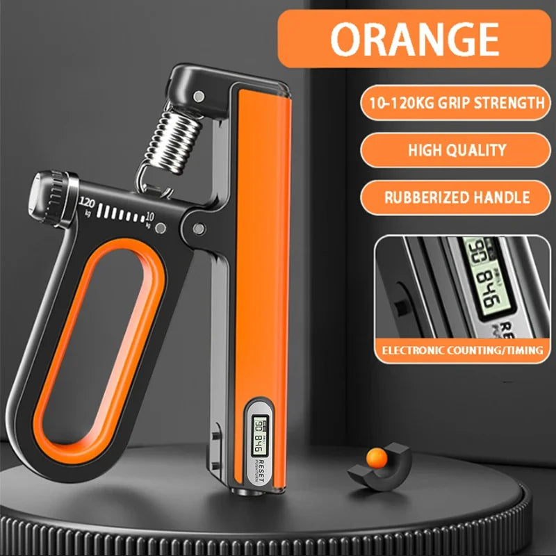 Portable electronic hand grip strengthener with adjustable resistance and timer - product image
