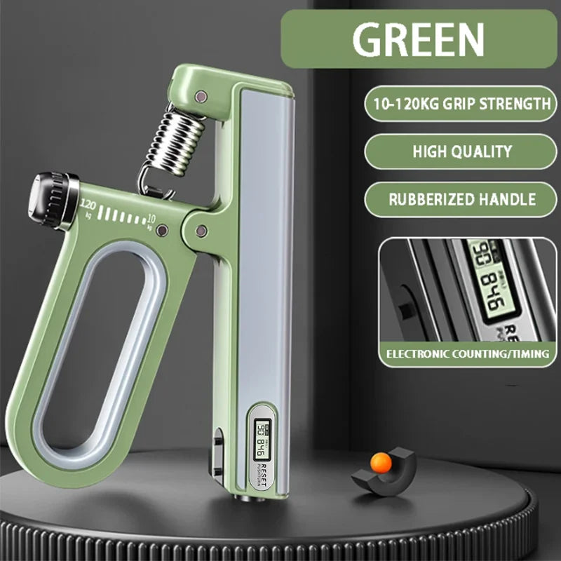 Portable electronic hand grip strengthener with adjustable resistance and timer - product image