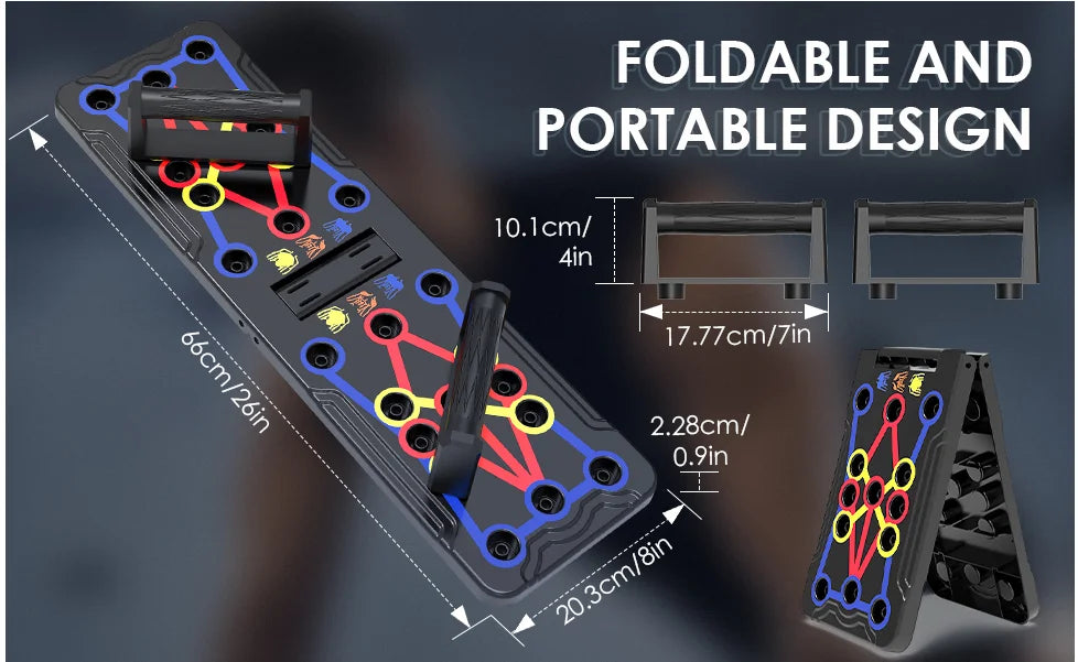 Portable foldable push-up board with color-coded handles for multi muscle training - product image