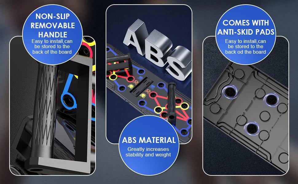 Portable foldable push-up board with color-coded handles for multi muscle training - product image