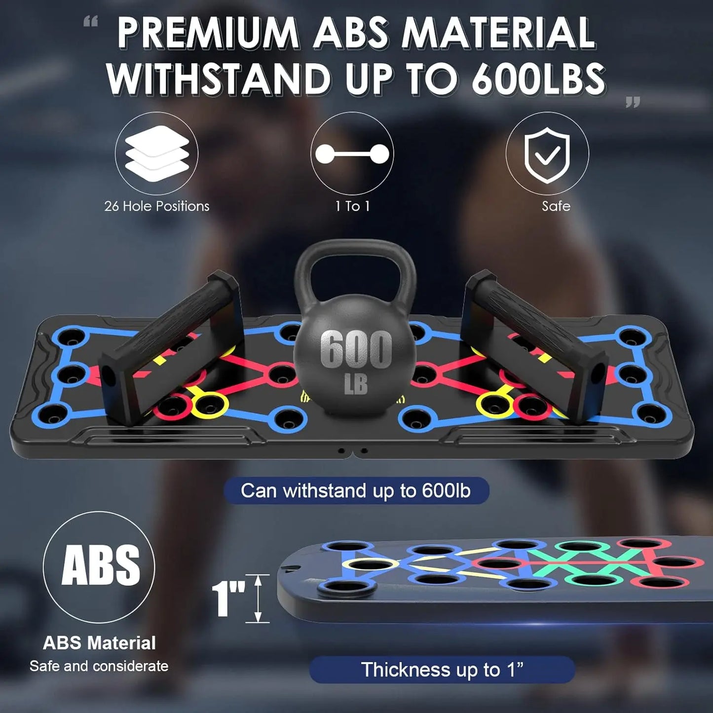 Portable foldable push-up board with color-coded handles for multi muscle training - product image