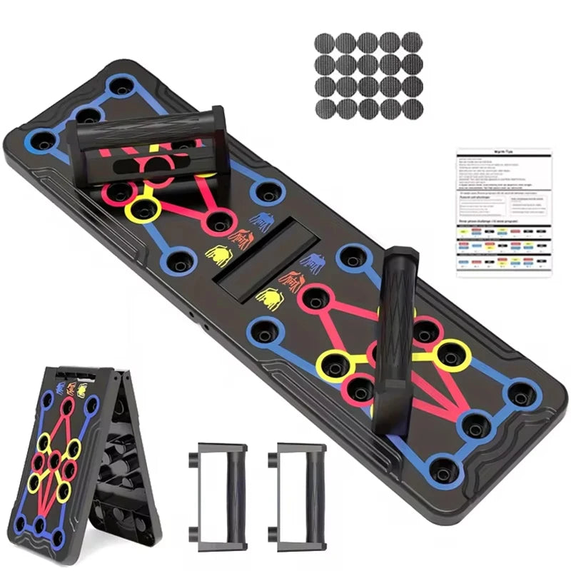 Portable foldable push-up board with color-coded handles for multi muscle training - product image