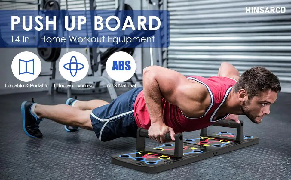 Portable foldable push-up board with color-coded handles for multi muscle training - product image