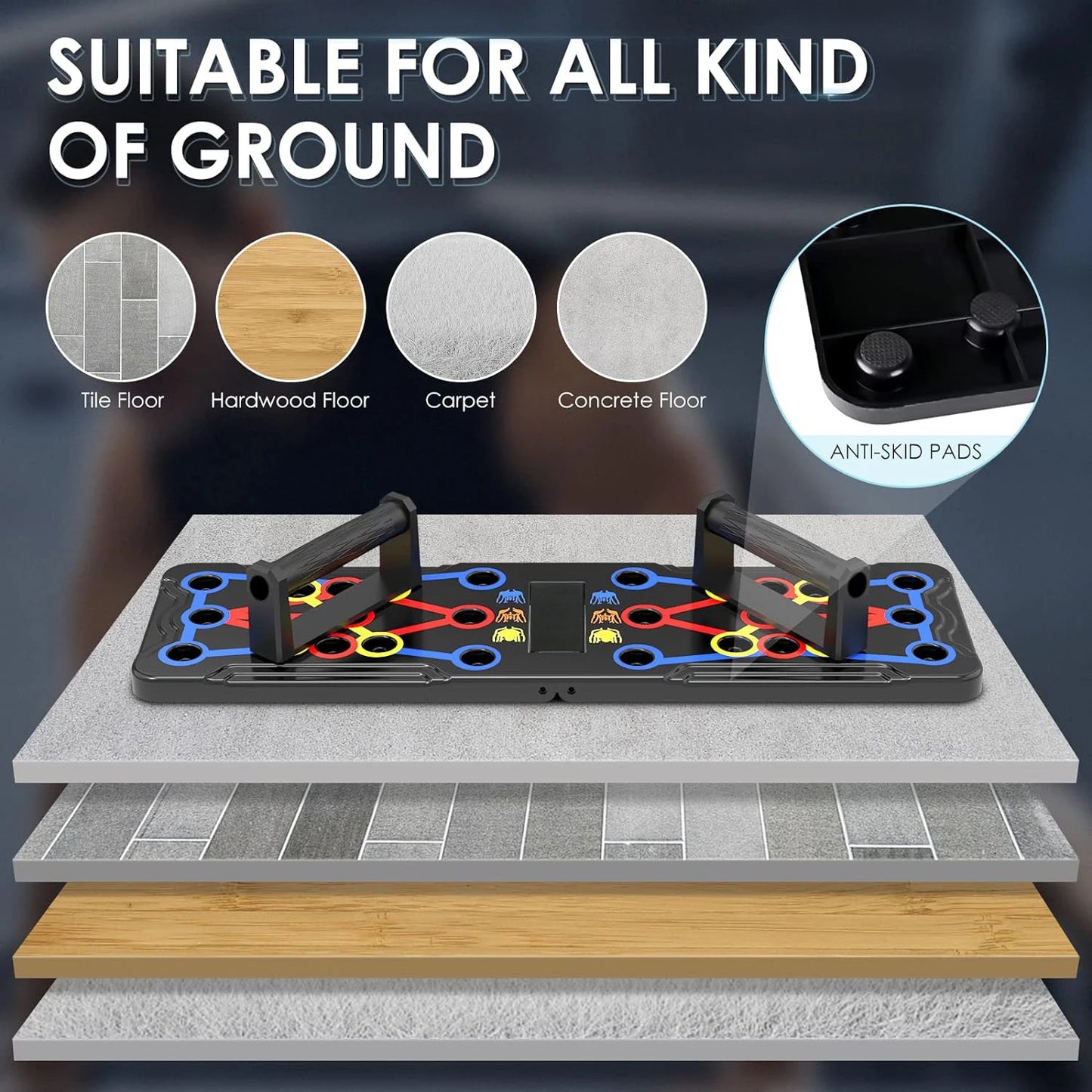Portable foldable push-up board with color-coded handles for multi muscle training - product image