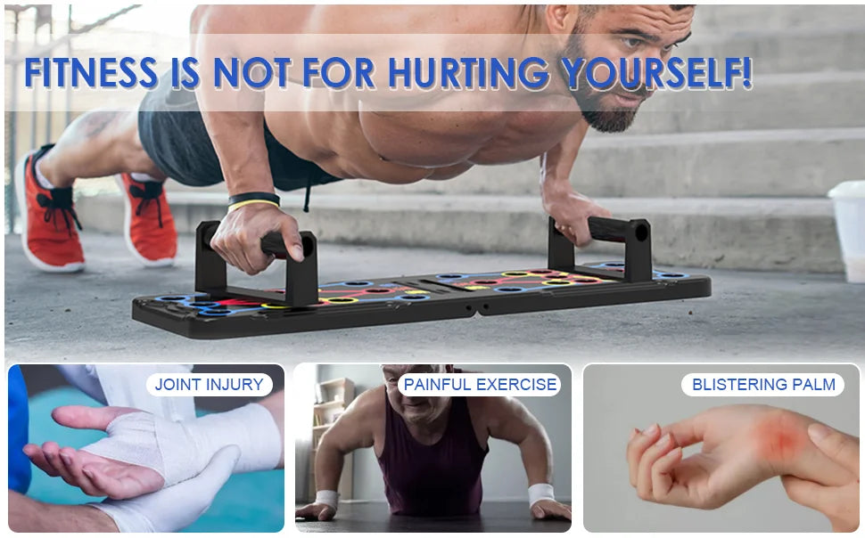 Portable foldable push-up board with color-coded handles for multi muscle training - product image