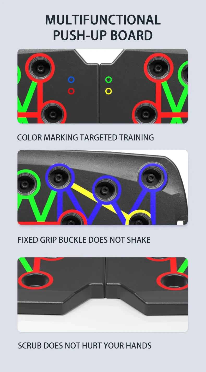 Portable foldable push-up board with color-coded muscle targeting and handles - product image