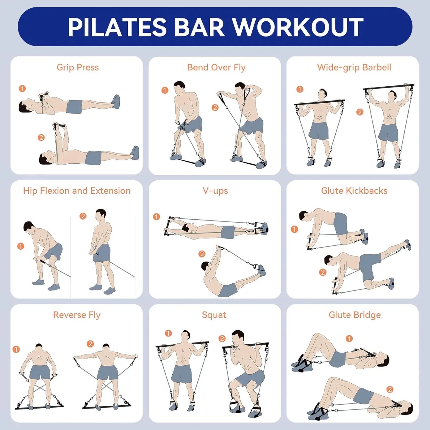 Portable pilates bar kit with multiple resistance bands, foot bands, and door anchor - product image