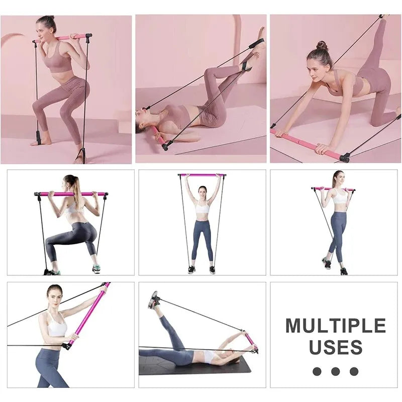 Portable pilates bar with resistance bands for full body fitness workout - product image