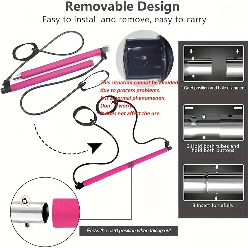 Portable pilates bar with resistance bands for full body fitness workout - product image