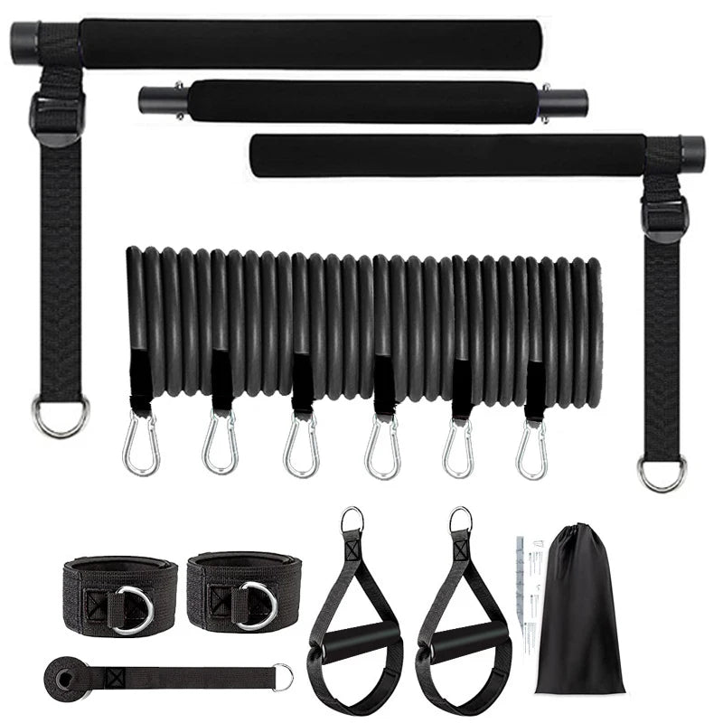 Portable pilates bar with resistance bands set for full body strength training - product image