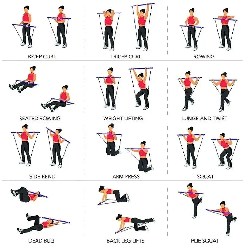 Portable pilates bar with resistance bands set for full body strength training - product image