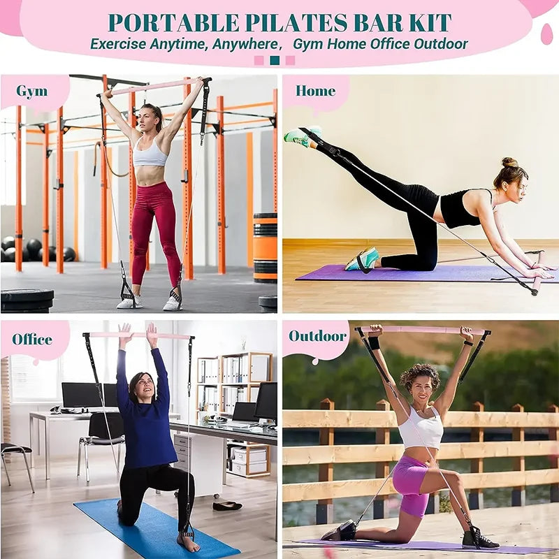 Portable pilates bar with resistance bands set for full body strength training - product image