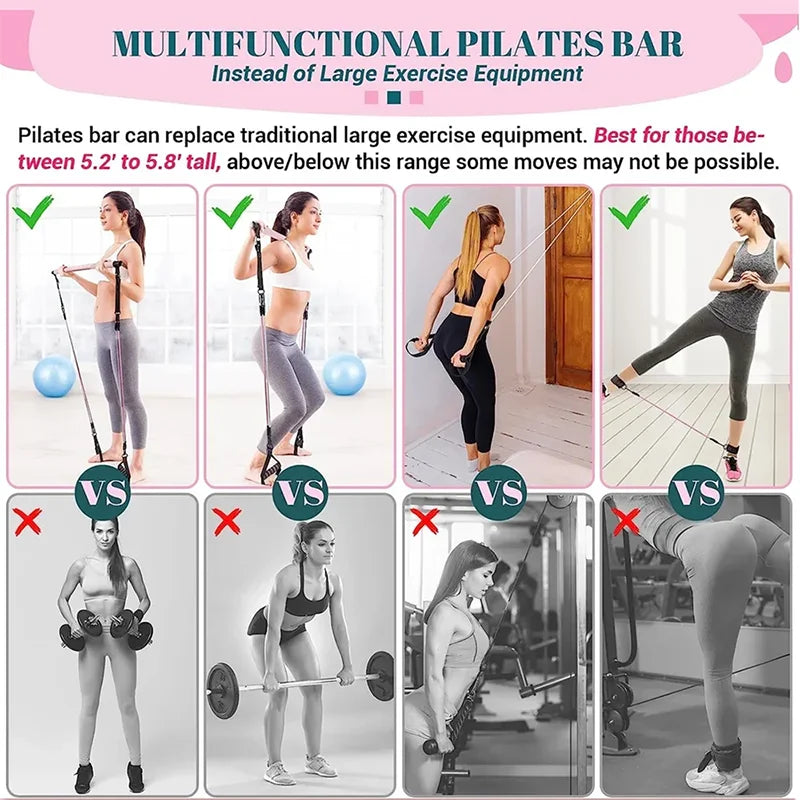 Portable pilates bar with resistance bands set for full body strength training - product image